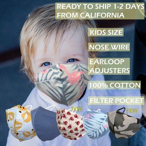 3Pack Kids Size Cotton Cloth Face Mask w Nose Wire
